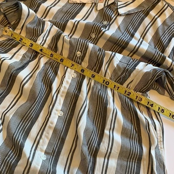 PINK ROSE black natural long sleeve shirtdress summer neutral pinstripe - Picture 8 of 13